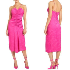 REBECCA VALLANCE THERESA RUCHED MIDI COCKTAIL DRESS IN PINK NWOT WOMEN'S SIZE 10